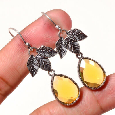 Χειροποίητα ινδικά σκουλαρίκια ασημένια 925 με Citrine