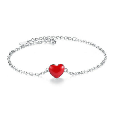 Γυναικείο βραχιόλι κατασκευασμένο από ασήμι 925 διακοσμημένο με κόκκινη καρδιά