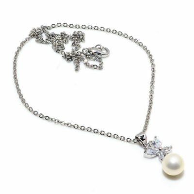 Ασημένιο 925 χειροποίητο μενταγιόν με φυσικό ακόγια μαργαριτάρι