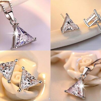 Σετ μονόπετρο μενταγιόν και μονόπετρα σκουλαρίκια κατασκευασμένα από ασήμι 925!