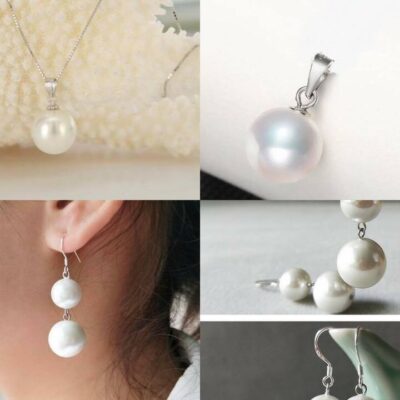 Μενταγιόν ασημένιο 925 με μοτίφ μία λευκή πέρλα round 14mm