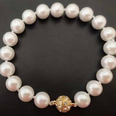 Γυναικείο βραχιόλι με λευκές φυσικές South Sea Shell πέρλες ΑΑΑ 10mm