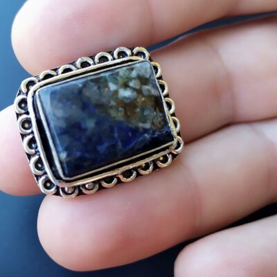 Ινδικό χειροποίητο ασημένιο 925 δαχτυλίδι με dark blue Χαουλίτη