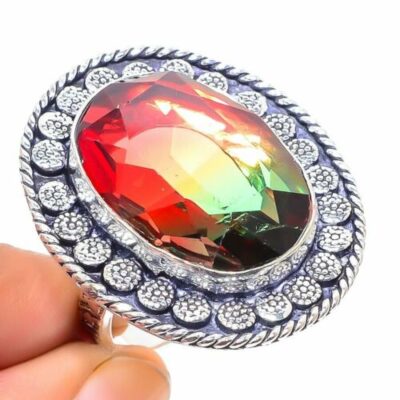 Υπέροχο χειροποίητο δαχτυλίδι, ασημένιο 925 με Multi Color Tourmaline!
