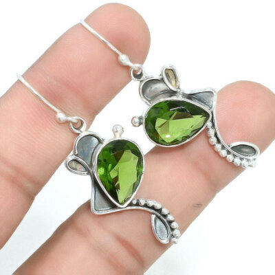 Χειροποίητα ινδικά σκουλαρίκια ασημένια 925 με πέτρες Peridot!