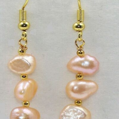 Σκουλαρίκια μακριά κρεμαστά με τρεις φυσικές Baroque Freshwater 100% φυσικές πέρλες ΑΑΑ++ 8-10 mm.