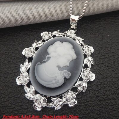 Υπέροχο κολιέ καμέο με χειροποίητο σκάλισμα γυναικείο πορτρέτο