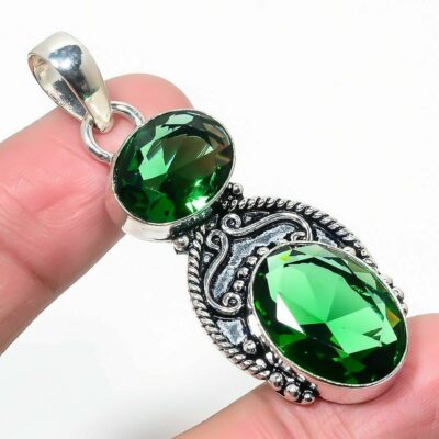 Aσήμι 925 διακοσμημένο με ορυκτό πολύτιμο λίθο Chrome Diopside