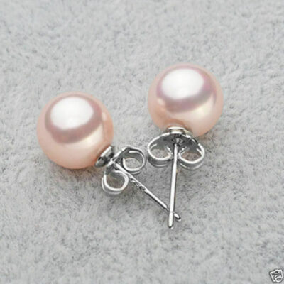 ​Ασημένια σκουλαρίκια κατασκευασμένα από ασήμι 925 διακοσμημένα με ροζ round south sea shell 10mm.​