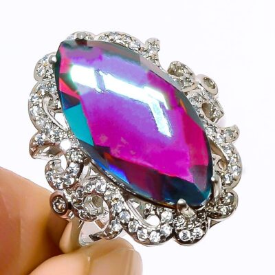 Δαχτυλίδι χειροποίητο ασήμι 925 διακοσμημένο με Black Rainbow Mystic Fire Topaz.