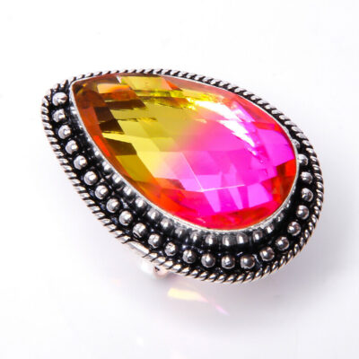 Δαχτυλίδι χειροποίητο ασήμι 925 διακοσμημένο με πολύχρωμη Τουρμαλίνη.