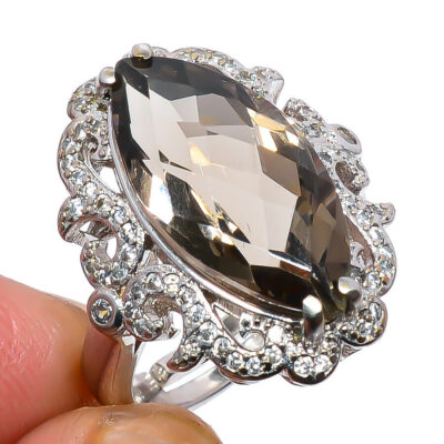 Δαχτυλίδι χειροποίητο ασήμι 925 διακοσμημένο με χαλαζία καπνιά.