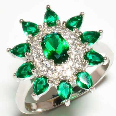 Δαχτυλίδι χειροποίητο ασήμι 925 διακοσμημένο με τσαβορίτη χαλαζία (lab creation)