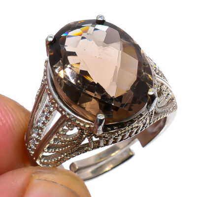 Δαχτυλίδι χειροποίητο ασήμι 925 διακοσμημένο με χαλαζία καπνιά.