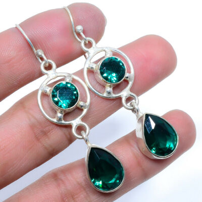 Χειροποίητα ινδικά σκουλαρίκια, ασημένια 925 με πράσινη τουρμαλίνη.