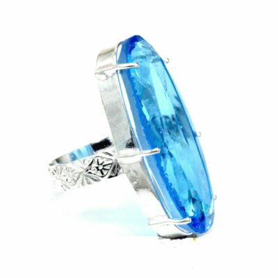 Δαχτυλίδι ασημένιο 925, διακοσμημένο με ένα τεράστιο ελβετικό μπλε τοπάζι​
